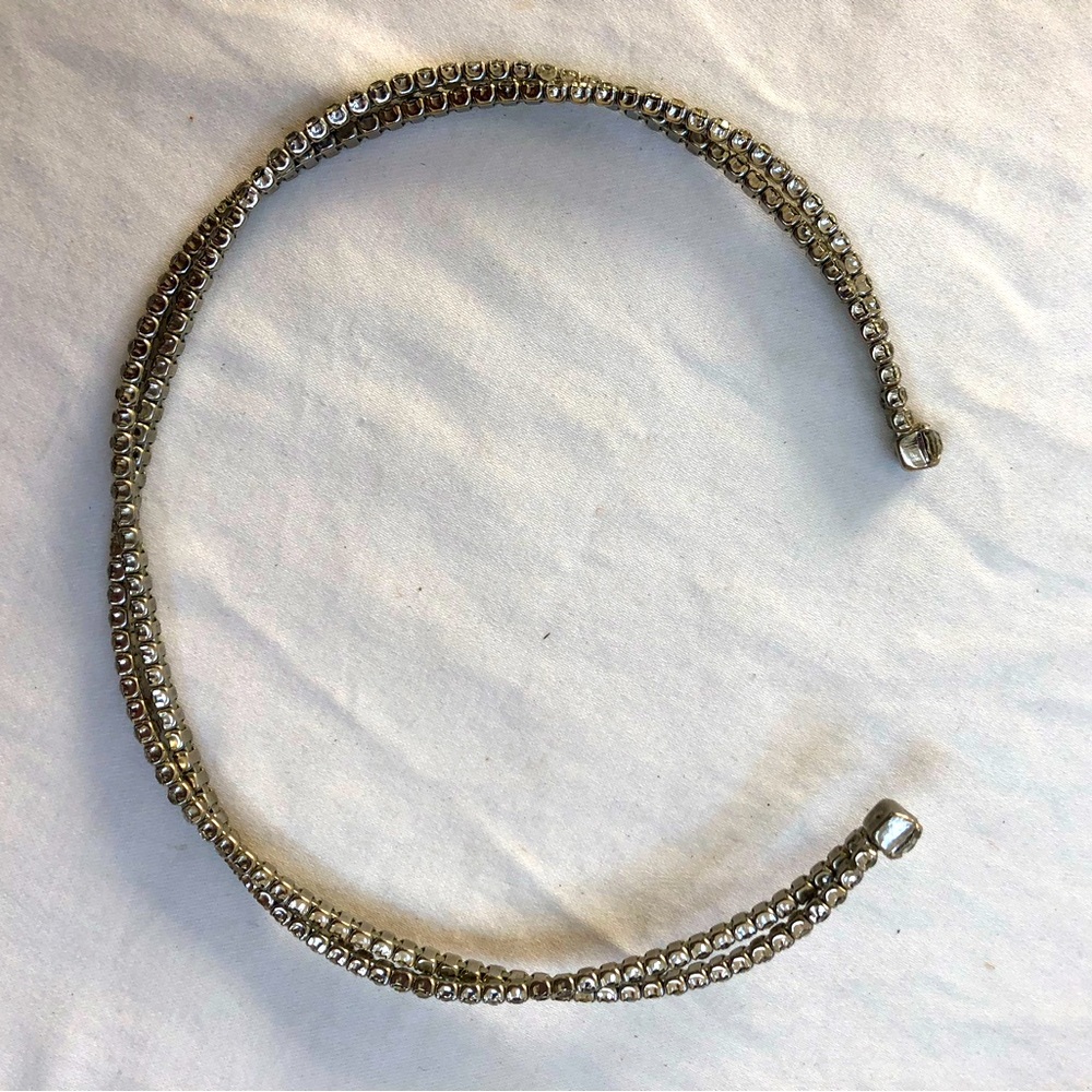 Rhinestone Choker Necklace Headband Vintage Silver Tone 2 Strands